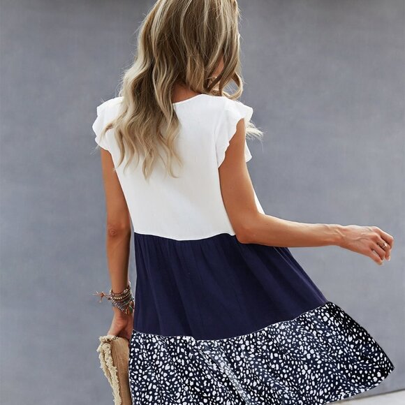 Blue & White Casual Womens Cut And Sew Babydoll Dress - Picture 5 of 5